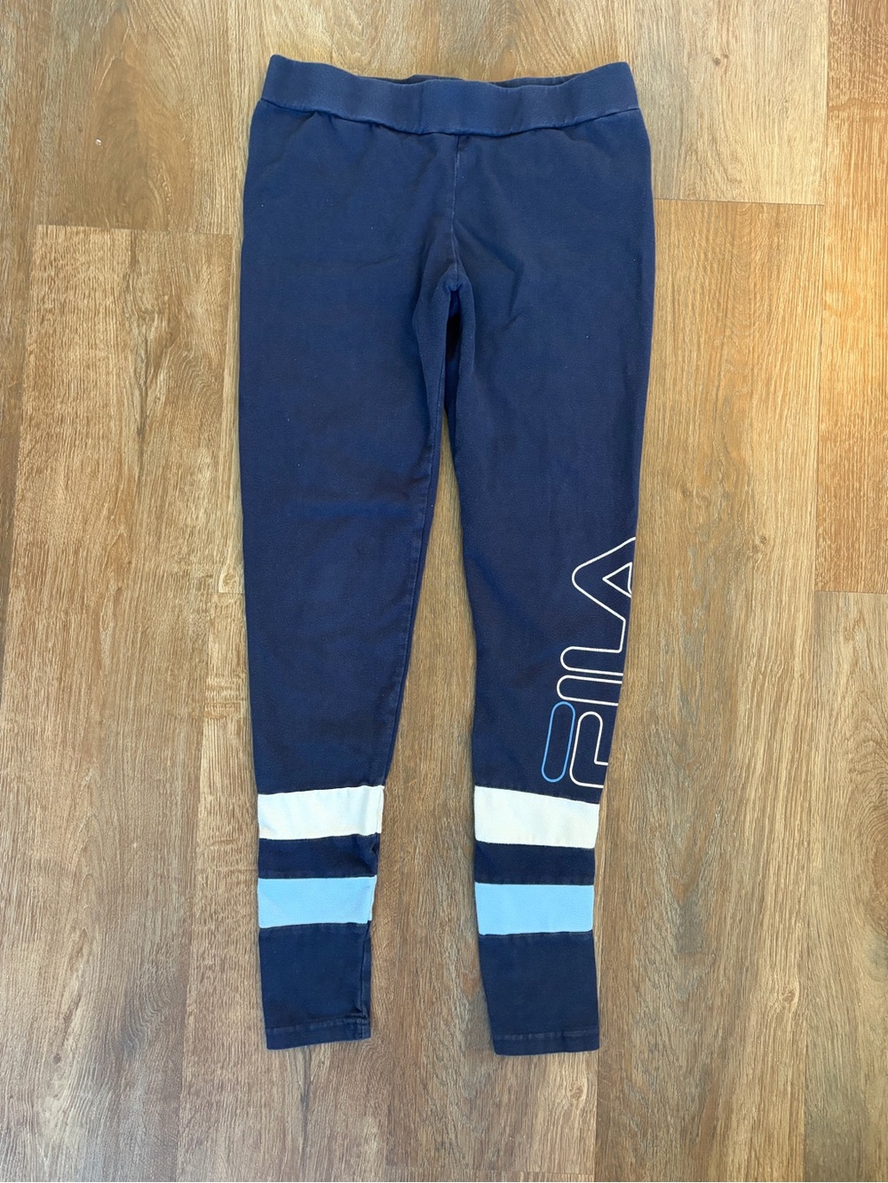 Women's FILA Navy Leggings with Striped Cuffs